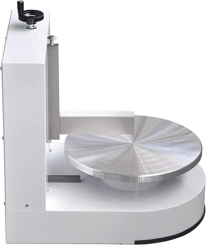 Semi Automatic Birthday Cake Smoothing Coating Machine, AC110V 6-14in Cake Cream Spreading Machine, Cakes Decorating Cream Coating Machine Turntable with Graduated Scraper, Baking Supplies (White)