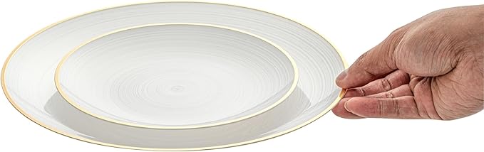 Restaurantware Plastic Plates 40 Pcs 7.13" and 10" Combo Gold Rimmed Plate Set Disposable Heavy-Duty White Translucent Rippled Plastic Dinner Servers for Party, Weddings, Salads, Desserts