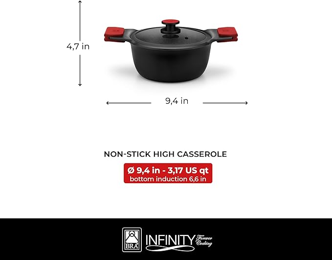 BRA COOKWARE Premiere & Infinity 6-Piece Nonstick Cookware Set | Cast Aluminum Pots & Pans Set w/ 1 Dual Skillet, 1 Pot, 1 Saucepan, 2 Lids | 3-Layer NonStick | All Stovetops | PFOA Free