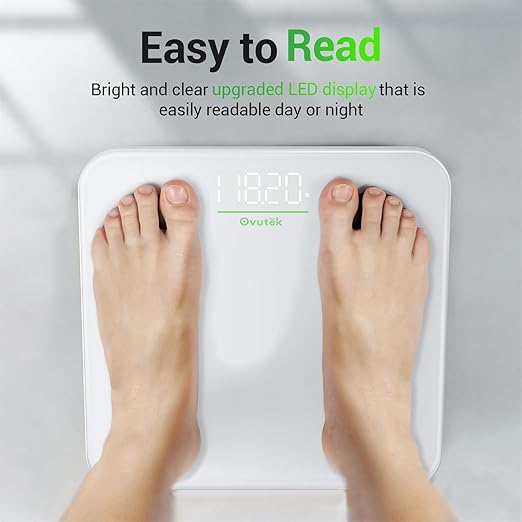 Bathroom Scale for Body Weight, Highly Accurate Digital Weighing Machine for People, Upgraded Batteries Included, Compact Size, LED Display, Physician Scale with Sturdy Tempered Glass, 400lb