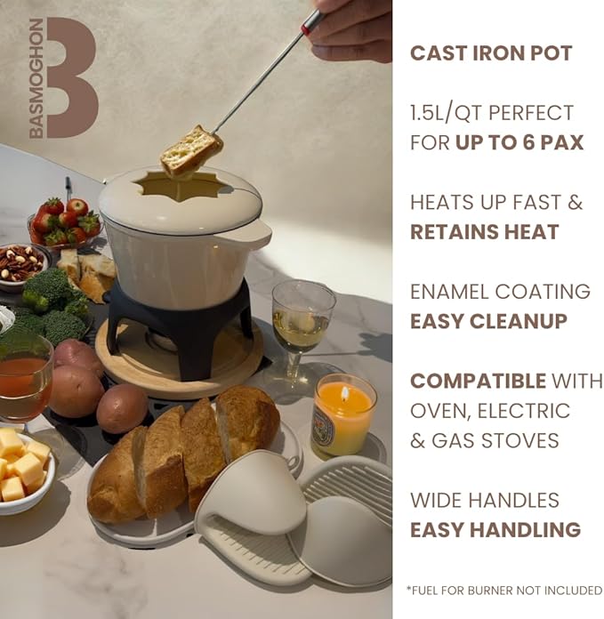 Cast Iron Fondue Set 15-Pcs With Accessories Fondue Kit For Swiss Fondue Cheese Meat Oil Fondue Pot Fondue Pot set, Cheese Fondue Set, Chocolate Fondue Pot, Cheese Melting Pot, Fondue Pot Non Electric
