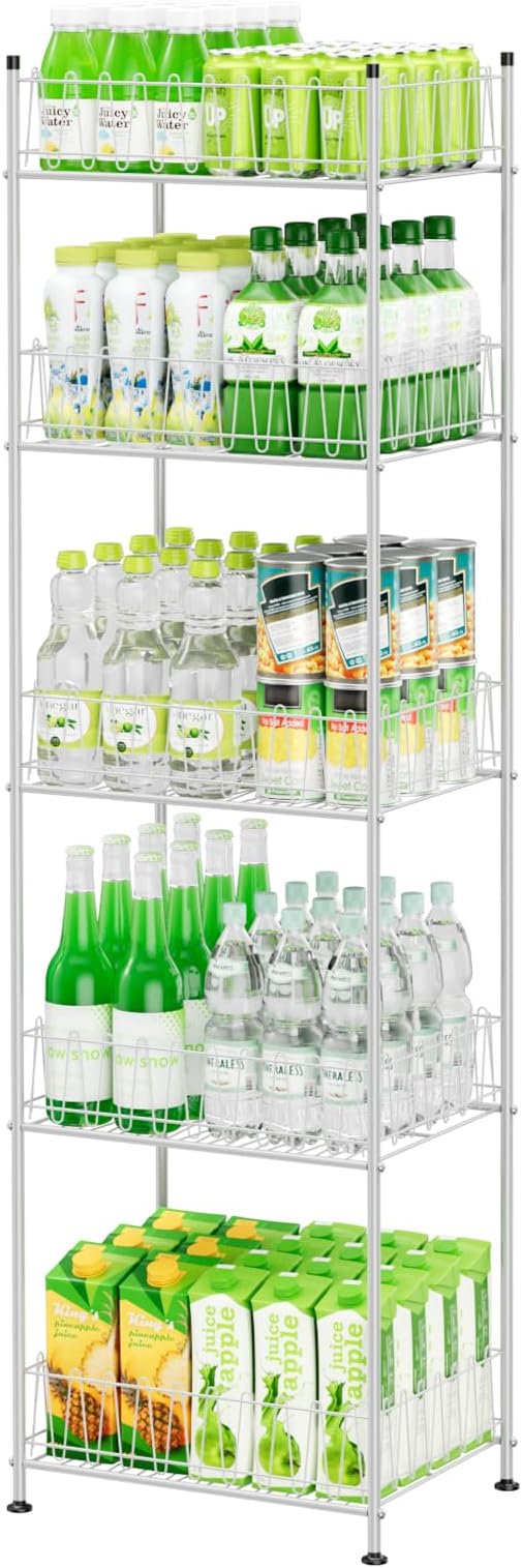 smusei 5 Tier Water Bottle Storage Rack Metal Bottled Water Organizer for Floor Beverage Holder Stand for Floor, Drink Shelf for Kitchen Living Room, Space Saver