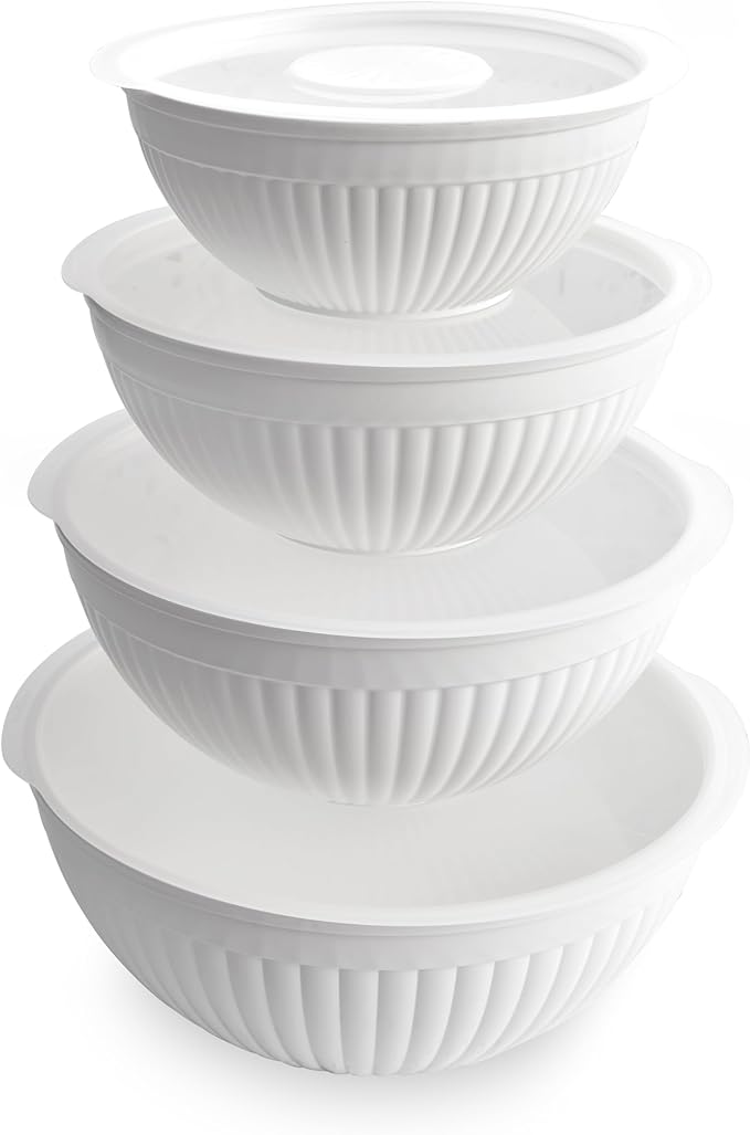 Nordic Ware Prep and Serve Mixing Bowls Set, 8-Piece, Glacier White