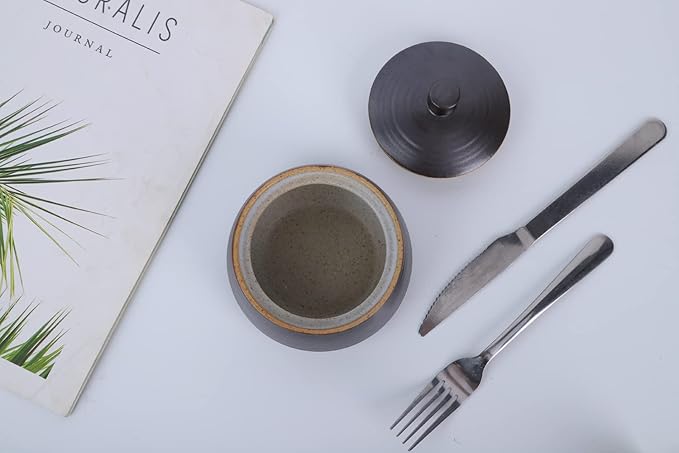 Retro Kitchen Ceramic Canister, 13.53 FL OZ (400 ML) Vintage Food Storage Jar for Tea, Coffee Beans, Herb, Candy, Spices, Nuts (Black)