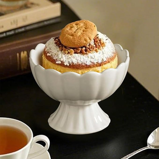 Ceramic Bowl Set of 4 Footed Dessert Bowls with Spoon, Elegant Trifle Bowl with Pedestal for Candy, Salad, Fruit, Tiramisu, Party Serving Punch Bowls