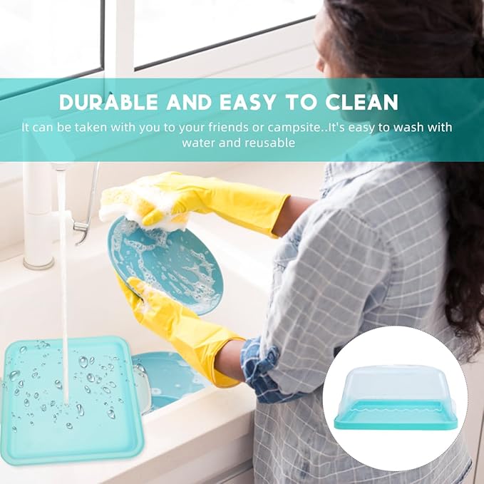 VICASKY Dessert Carrier Collapsible Cake Rectangular Square Stand With Lid Portable Box Round Cover Cupcake Holder Transparent Storage Cakes Plastic Bride Mini Handheld Birthday Handle Two Sided