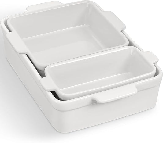 Best Choice Products Set of 3 Large Serving Trays, Party Platters and Ceramic Non-Stick Bakeware For Appetizers, Charcuterie, Snack, Dessert, Casserole, Sour Dough Bread Loaf - Vanilla Buttercream