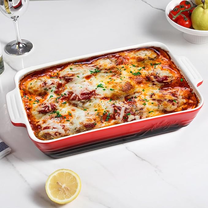 Casserole Dish Ceramic Baking Dish Casserole Dishes for Oven 9x13 Baking Dish with Handles Deep and Large Capacity Baking Dish for Casseroles Lasagnas Roasted Vegetables Great Kitchen Gifts, Red