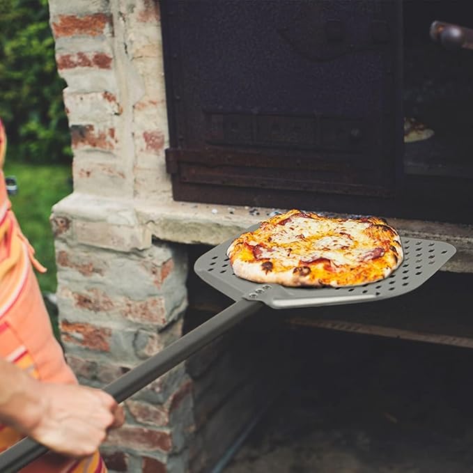 G.a HOMEFAVOR 12"x 15" Perforated Pizza Peel 47 Inch overall, Rectangular Aluminum Pizza Turning Peel with Extended Silcone Handle For Baking Pizza Brick Oven