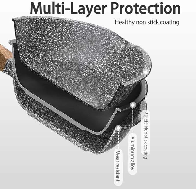 2 Quart Nonstick Sauce Pan with Lid, Nonstick Saucepan with Pour Spout, Small Pots for Cooking with Handle for All Cookers, Stove, Induction, Gas, Non Toxic (Granite, Black)