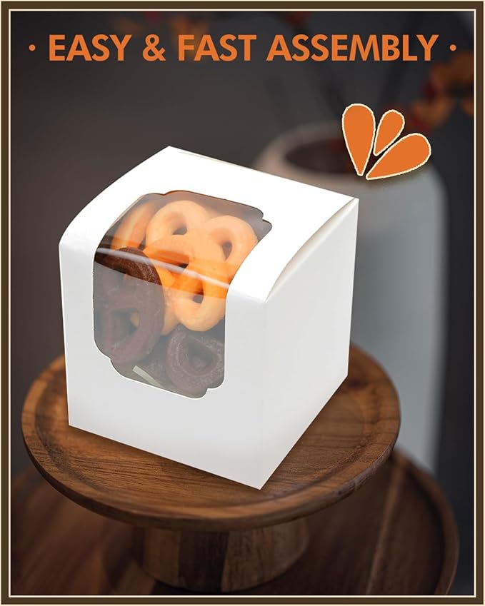 Bakepacker Auto-pop up Cupcake Boxes 30-Packs Individual Cupcake Container White 3.5" x 3.5" x 3.5" Single Cupcake Boxes