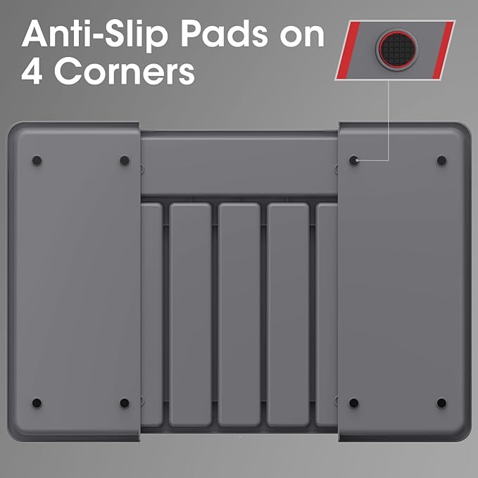 Aujen Silverware Organizer - Expandable Kitchen Drawer Organizer, Adjustable Utensil Organizer, Cutlery Tray for Forks, Knives, Multipurpose Kitchen Organizers and Storage Solution, Grey, Large