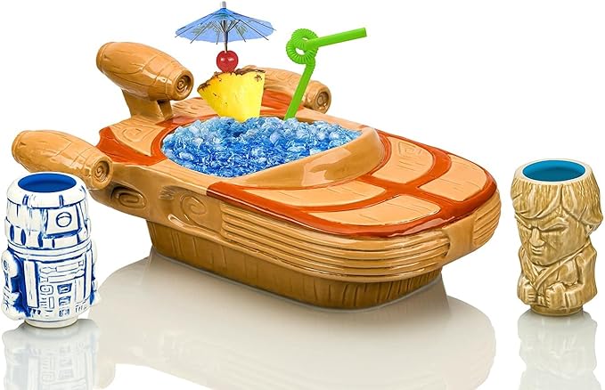 Geeki Tikis Star Wars Landspeeder Punch Bowl with Luke and R2-D2 Mini Muglets | Official Lucasfilm Collectible Tiki Cups | Tumbler Cocktail Glasses, Tropical Drinkware For Home Barware Set