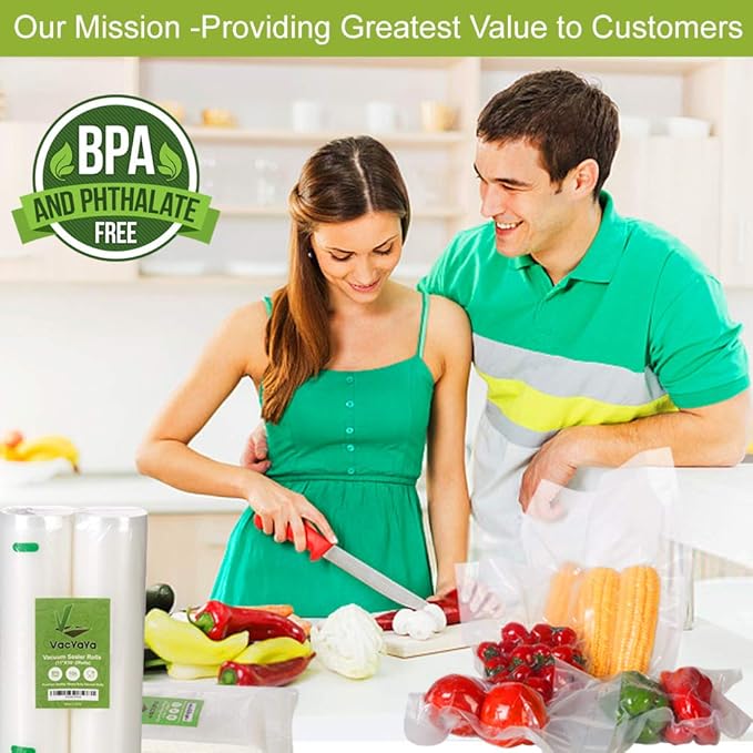 VacYaYa 2 Pack 8x50 (Total 100 feet) Vacuum Sealer Bags Rolls with BPA Free and Heavy Duty,Commercial Grade Vaccume Seal Bags Rolls Work with Any Types Vacuum Sealer