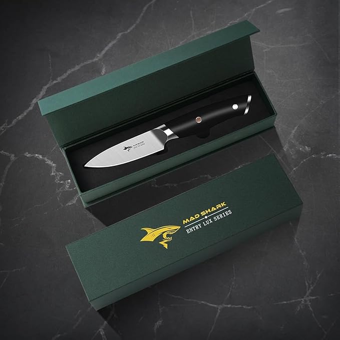 MAD SHARK 3.5 inch Paring Knife, Small Kitchen Knives Ergonomic Handle, Ultra Sharp Fruit Knife for Fruits,Vegetables, Forged Synergy by German Stainless Steel