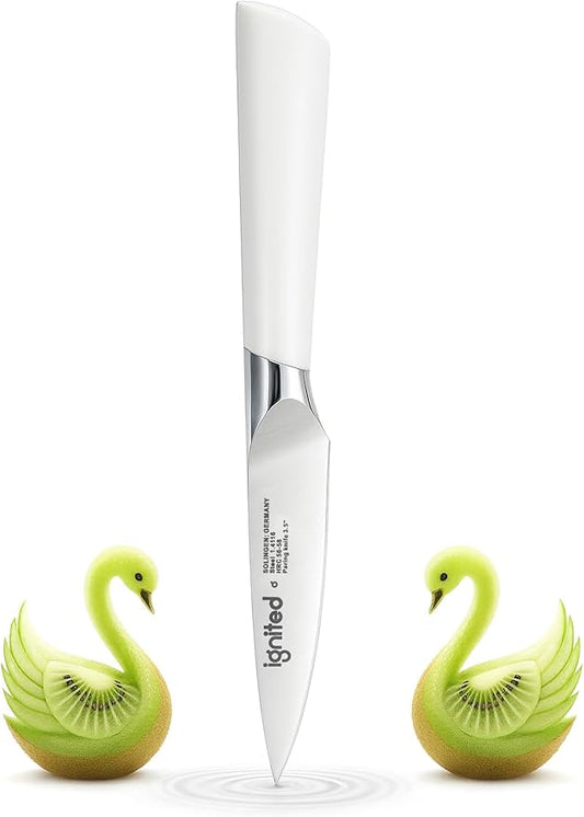 3.5 Inch Paring Knife – German Stainless Steel, Ergonomic Ivory White Handle, Minimalist Small Kitchen Knife for Peeling & Cutting, Ideal Gift for Chefs, Cooks