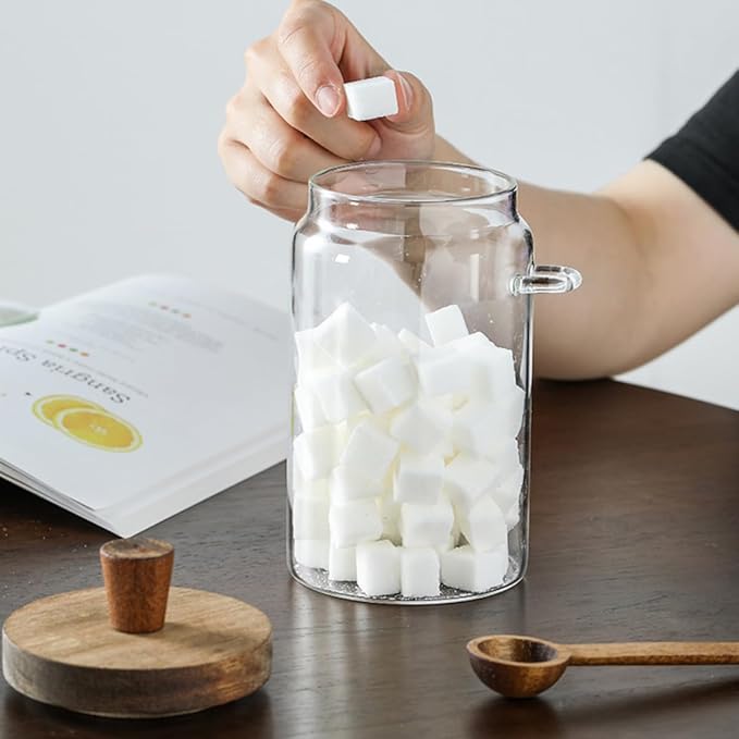 ANSQU 34oz Glass Jar with Wooden Lid & Spoon, Food Storage Containers Coffee Jar Coffee Grounds Container, Food Storage Canister, Kitchen Pantry Storage Container