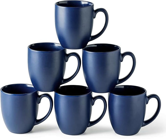 AmorArc 12oz Coffee Mugs Set of 6, Large Ceramic Coffee Mugs for Men, Women, Dad, Mom, Modern Coffee Cups With Handle For Tea,Latte,Cappuccino,Cocoa. Dishwasher&Microwave Safe, Matte Blue