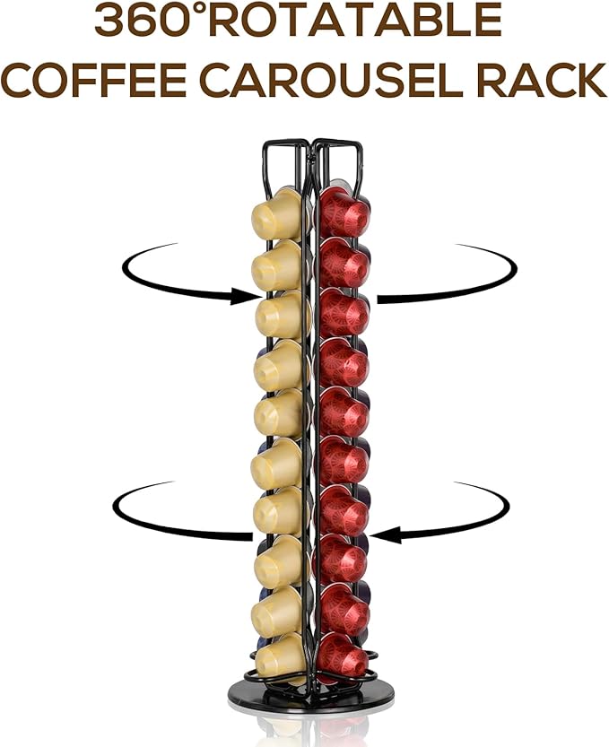 RECAPS Coffee Pod Holder Stand Compatible with Nespresso OriginalLine, Rotatable Coffee Capsules Carousel for 40 Pods, Space-Saving Countertop Storage Rack Organizer（Black）