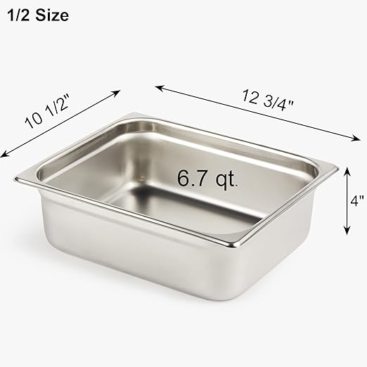 CURTA 6 Pack Anti-Jam Hotel Pans, 1/2 Size 4 Inch Deep, NSF Commercial 18/8 Stainless Steel Chafing Steam Table Pan, Catering Storage Metal Food Pan
