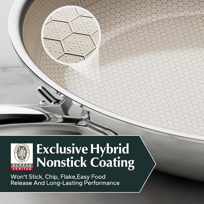 Redchef Non Stick Frying Pans, Hybrid Ceramic Frying Pan, Nonstick Skillet with Stay-Cool Handle, Non Toxic, PFAS PFOA & PTFE Free, Dishwasher & Oven Safe, Compatible with All Cooktops (8+10+12 inch)