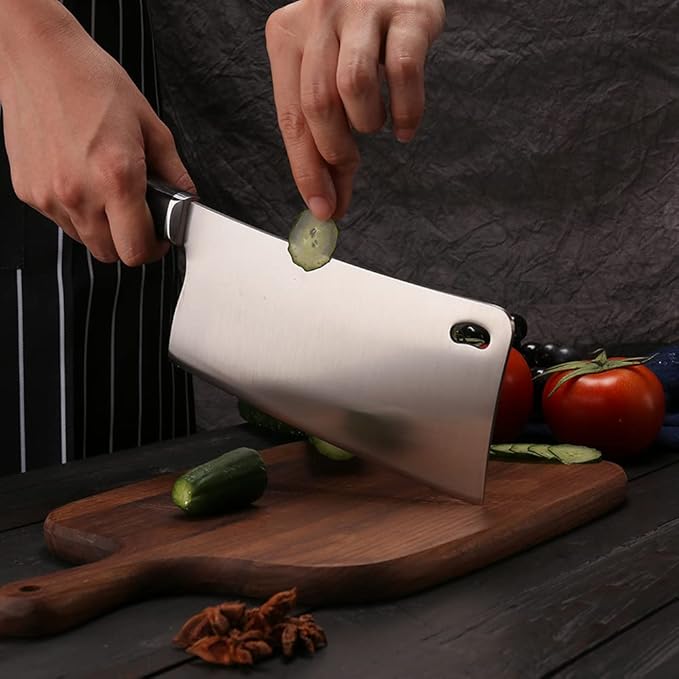 WILDMOK Chopping Knife, 7.3 Inch Meat Cleaver Knife, Thickened Blade for Bones Chopper, 9Cr18MoV Stainless Steel with Ebony Wood Handle - Fen Series