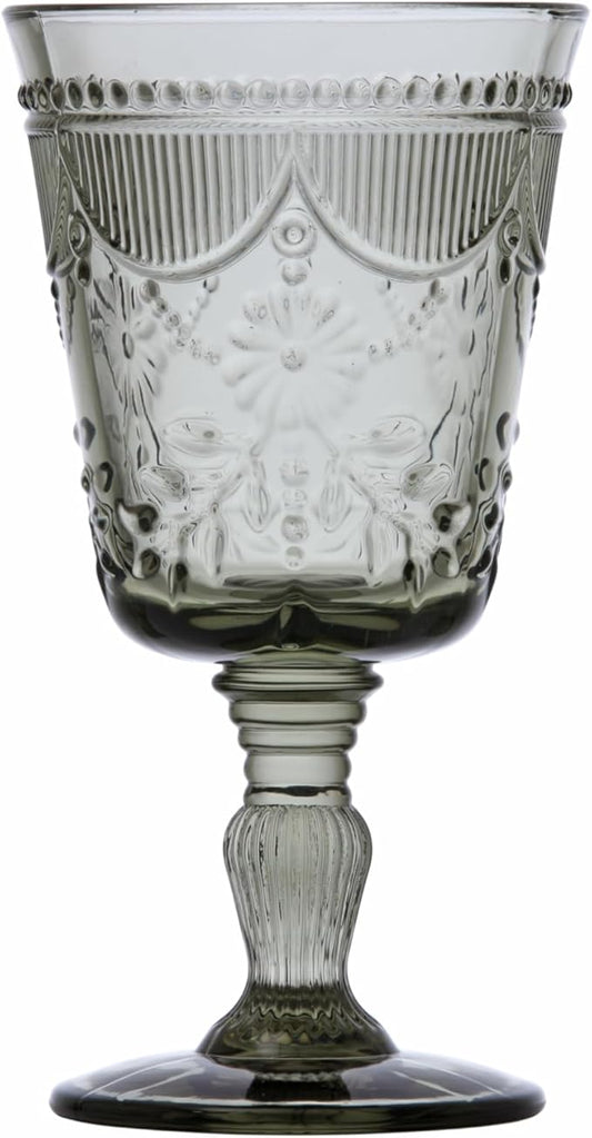 FORTESSA Debutante Vintage Themed Glassware, 10 Ounce Water Goblets (Set of 6), Dishwasher-Safe Water Glasses, Smoke Gray