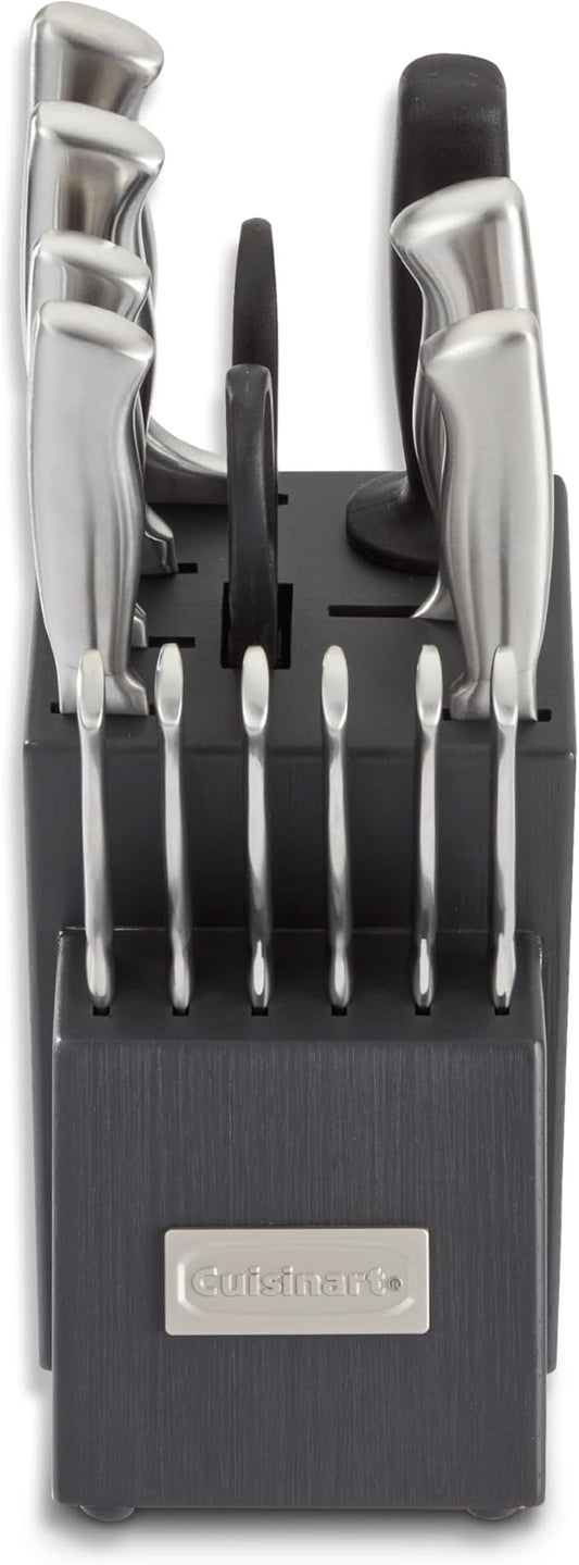 Cuisinart Professional Block Knife Set, 15pc Cutlery Knife Set with Steel Blades for Precise Cutting, Lightweight, Stainless Steel, Durable & Dishwasher Safe, Grey