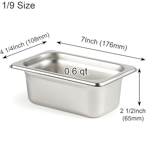 CURTA 6 Pack Anti-Jam Hotel Pans, 1/9 Size 2 1/2 Inch Deep, NSF Commercial 18/8 Stainless Steel Chafing Steam Table Pan, Catering Storage Metal Food Pan