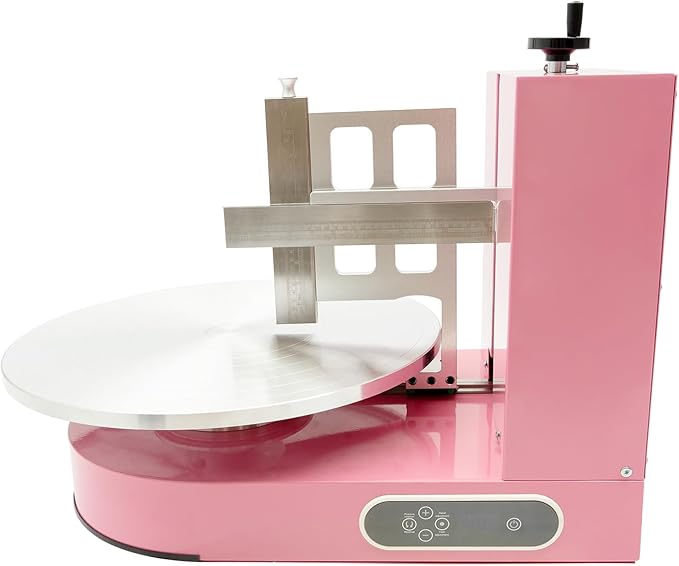 Automatic Cake Decorating Machine, Electronic Cream Coating Spreading Smooth Machine with Graduated Scraper 0-320RPM Rotating Speed,Cake Bread Spreader Machine for 4-16inch Cakes,Pink