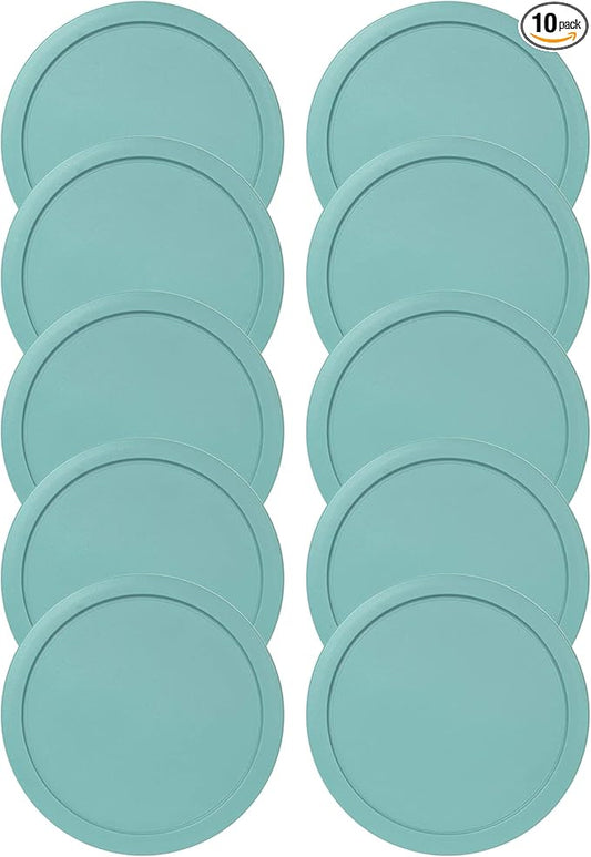 Replacement Lids for Pyrex 2-Cup Glass Food Storage Container Bowls, 5-Inch Plastic Round Lids Covers fits Pyrex 7200-PC, Airtight & Leakproof (10-Pack, Turquoise)