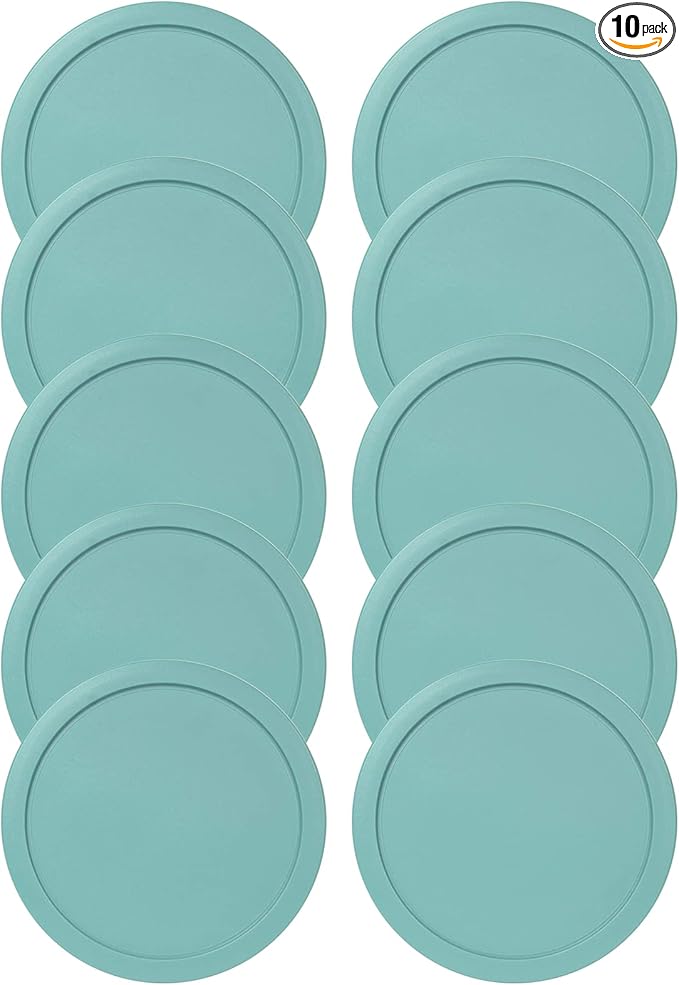 Replacement Lids for Pyrex 6 & 7-Cup Glass Food Storage Container Bowls, 7.5-Inch Plastic Round Lids Covers fits Pyrex 7402-PC, Airtight & Leakproof (10-Pack, Turquoise)