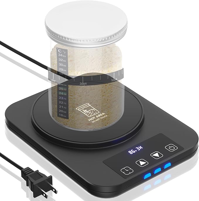 Sourdough Starter Warmer, Precise 1°F Thermostat Control (70-100°F) Sourdough Warming Mat, Smart memory Warming On/Off, 12-Hour Timer Sourdough Warmer（Black）