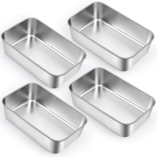4 Pack Loaf Pans, 9 × 6 Inch Stainless Steel Loaf Bread Pans, Meatloaf Baking Bread Tin, Loaf Pan for Bakings, Oven & Dishwasher Safe, Loafs Baking Pan for Homemade Meatloaf Cake Brownies