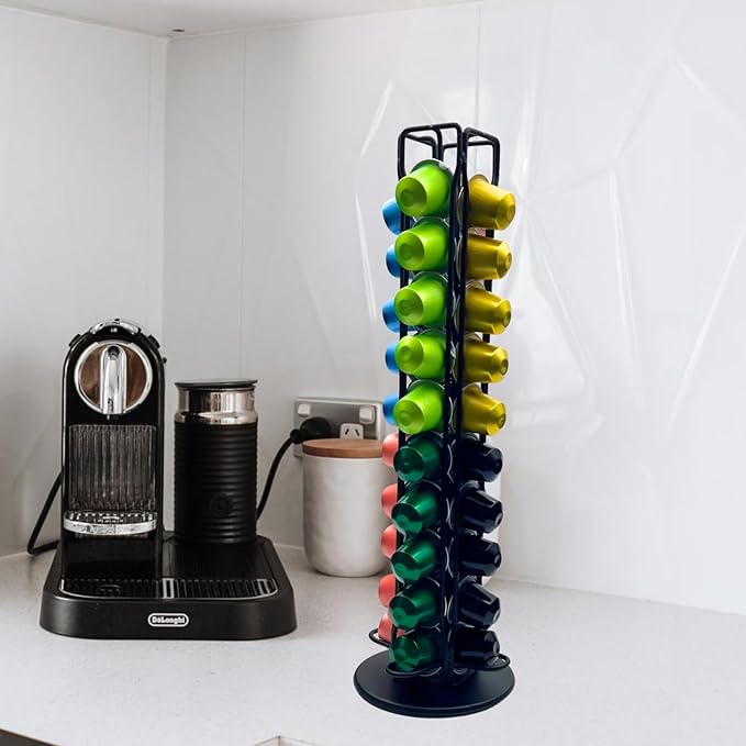 Carousel Kcup Organizer For Countertop Hold 40 Original Line Capsules Pods Black Steel Kpod Coffee Pods Holder For Breakroom, Office, Coffee Station