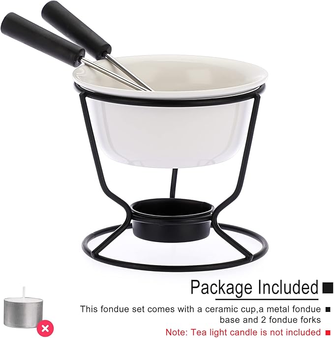 Ceramic Butter Warmer Set, Fondue Pot Melting Pot Set, Melt Hot Pot Round Bowl Set For Cheese Chocolate Butter Caramel, with 2 Dipping Forks