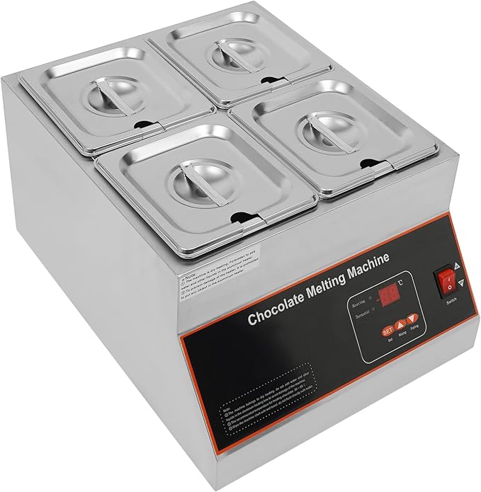 Chocolate Tempering Machine 32-203°F Commercial Chocolate Melting Pot 26.46 lbs Stainless Steel Food Warmer Air-heating Chocolate Fondue with Lid for Restaurant Home Party (Four Pots)
