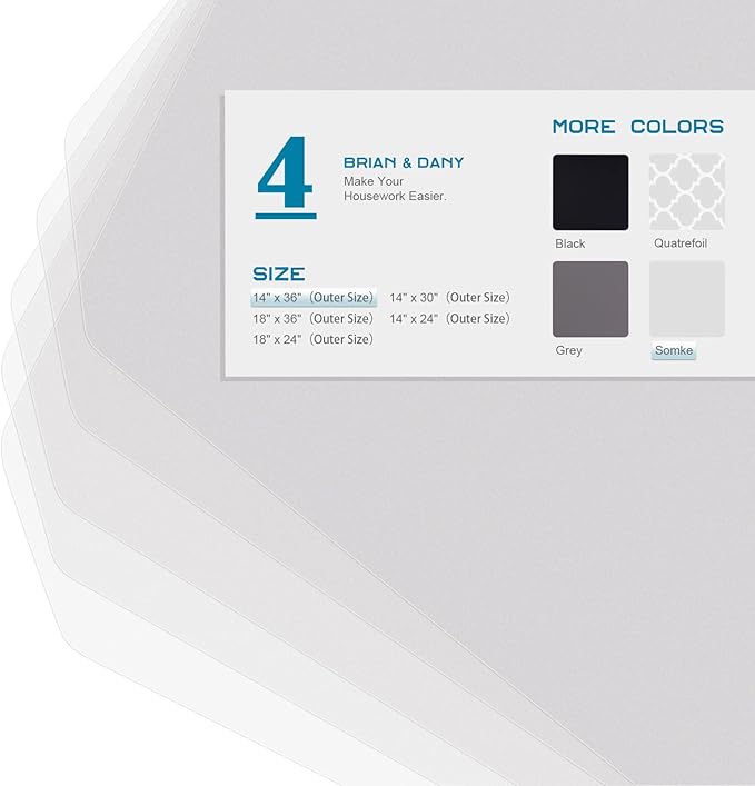 BRIAN & DANY Wire Shelf Liner 14" X 36", Heavy Duty Shelf Liners for Wire Shelving, Waterproof Protector Mats, Set of 4, Transparent