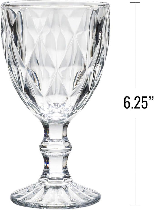 Beille Set of 10 Clear Carved Goblet Water Glasses Home Décor Entertaining Essentials Glassware, 10oz