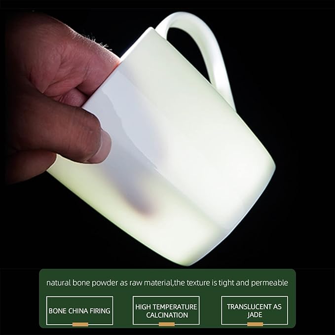 Bone China Coffee Mugs, 10oz Espresso Cups, Lightweight Porcelain White Coffee Mugs, Ceramic Tea Cups with Gold Trim Set of 6, Microwave safe(Moonliaght)