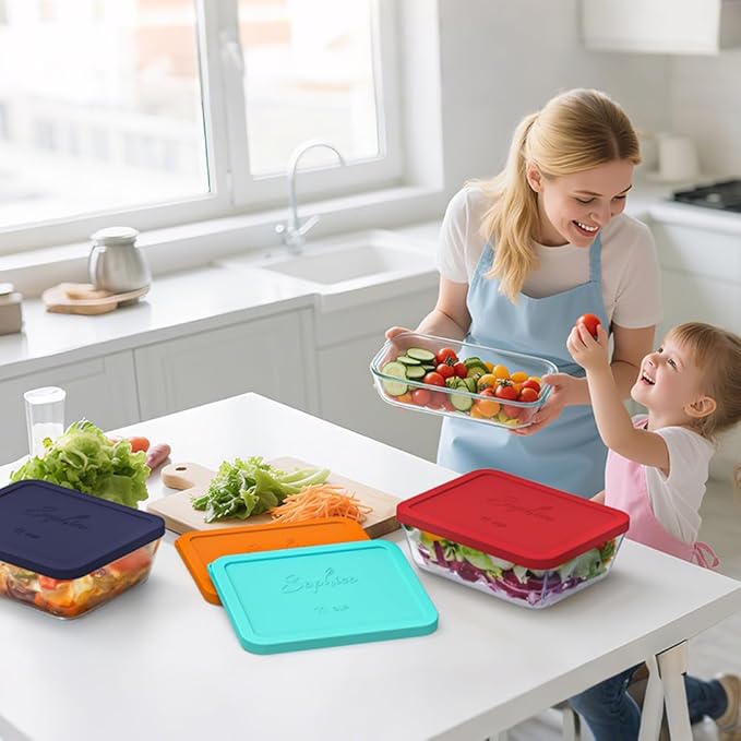 Sophico 11 Cup Rectangle Silicone Storage Cover Lids Replacement for Pyrex 7212-PC Glass Bowls, Container not Included (MIX)