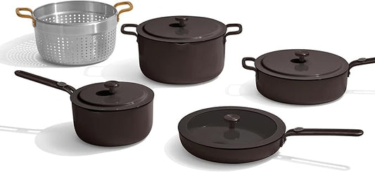 Our Place Essential Cookware Set – 11-Piece Ceramic Nonstick Set with 25cm Frypan, Saucepan, Saute Pan, Stock Pot, Storage Racks and Strainer with Thermakind™ | Oven Safe up to 230°C | Char