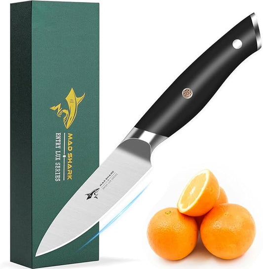 MAD SHARK 3.5 inch Paring Knife, Small Kitchen Knives Ergonomic Handle, Ultra Sharp Fruit Knife for Fruits,Vegetables, Forged Synergy by German Stainless Steel