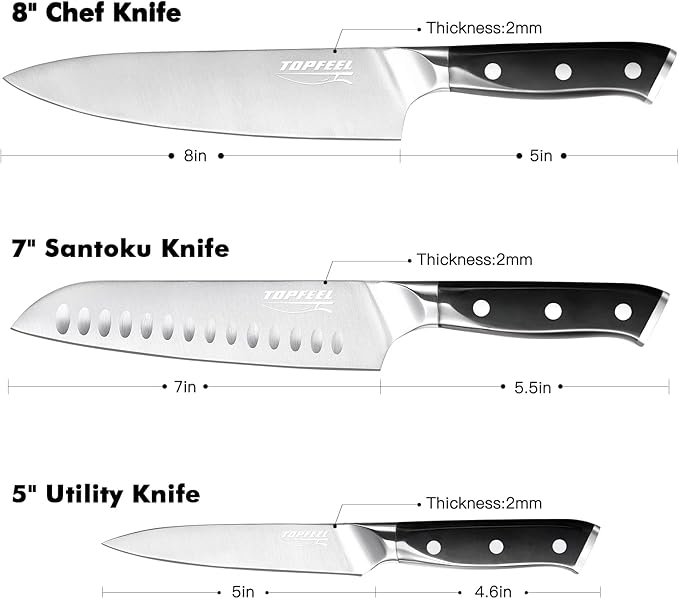 Professional Chef Knife Set Sharp Knife, German High Carbon Stainless Steel Kitchen Knife Set 3 PCS-8" Chefs Knife &7" Santoku Knife&5" Utility Knife, Knives Set for Kitchen