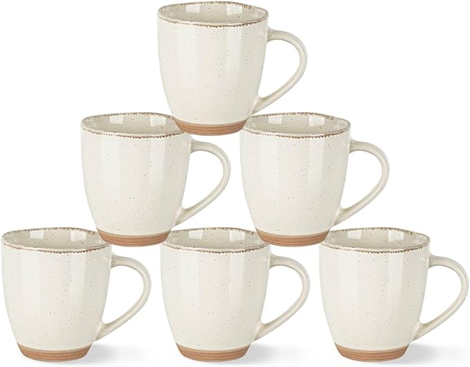 AmorArc 12oz Ceramic Coffee Mugs set of 6, Stylish Coffee Mugs with Rustic Terracotta Underside for Latte/Cappuccino/Milk/Cocoa, Dishwasher&Microwave Safe, Light Beige