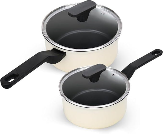 Nonstick Sauce Pan with Lid,1.5Qt & 2Qt Set, PFOA Free,Kitchen Pots Induction Pot,Cream