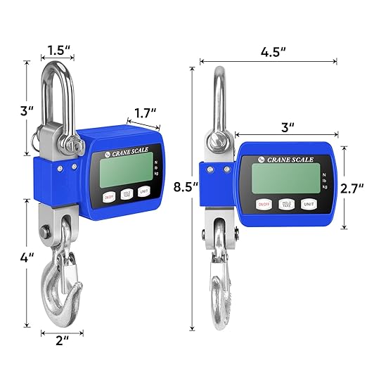 RoMech 1100lb Digital Hanging Scale with Cast Aluminum Case, Handheld 500Kg Mini Crane Scale with Hooks for Farm Hunting Outdoor (Blue, 1100lbs)