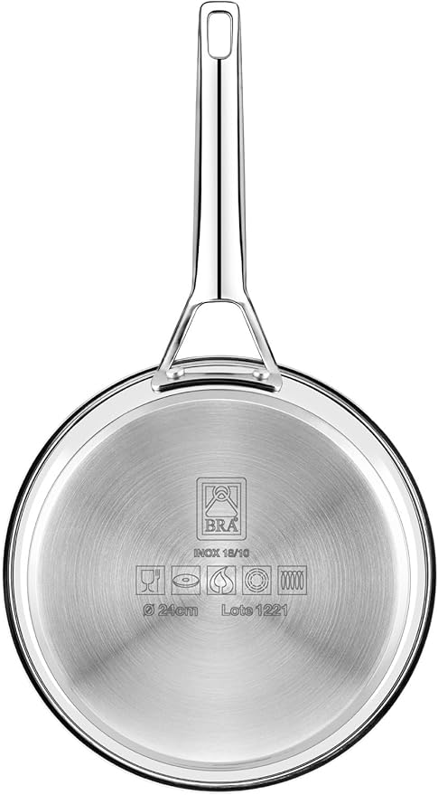 BRA COOKWARE Signature Frying Pan | 11 inches Professional Skillet | Stainless Steel Frypan | All Stovetop Compatible - Full Induction Skillet | PFOA Free | w/o Non-Stick Coating | Polished Finish