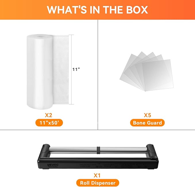 Wevac Vacuum Sealer Bags Rolls with Dispenser, 11"x50' (2 Pack) – Heavy Duty, Leakproof Food Storage for Sous Vide, Meal Prep & Freezer – Compatible with Food Saver