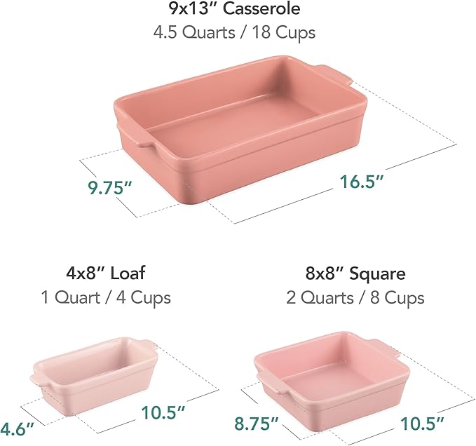 Best Choice Products Set of 3 Large Serving Trays, Party Platters and Ceramic Non-Stick Bakeware For Appetizers, Charcuterie, Snack, Dessert, Casserole, Sour Dough Bread Loaf - Pink Champagne